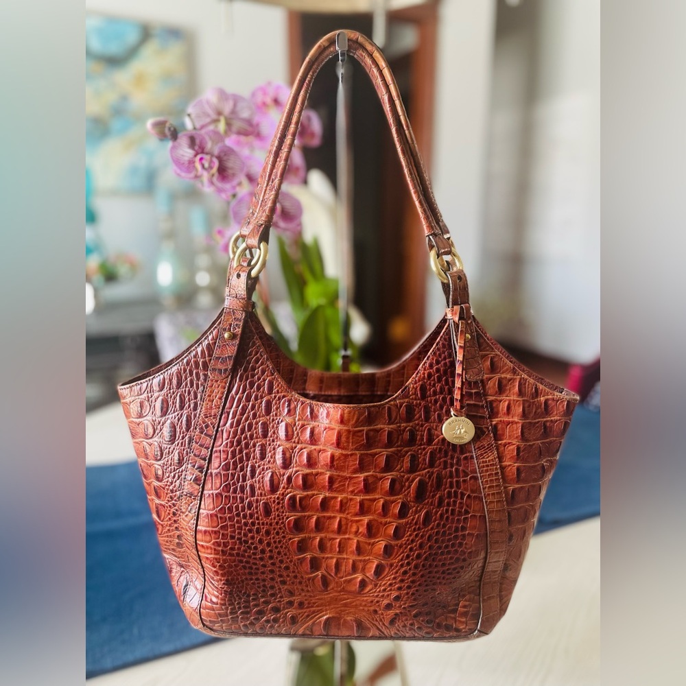 BRAHMIN Pecan Melbourne Leather Crocodile Purse